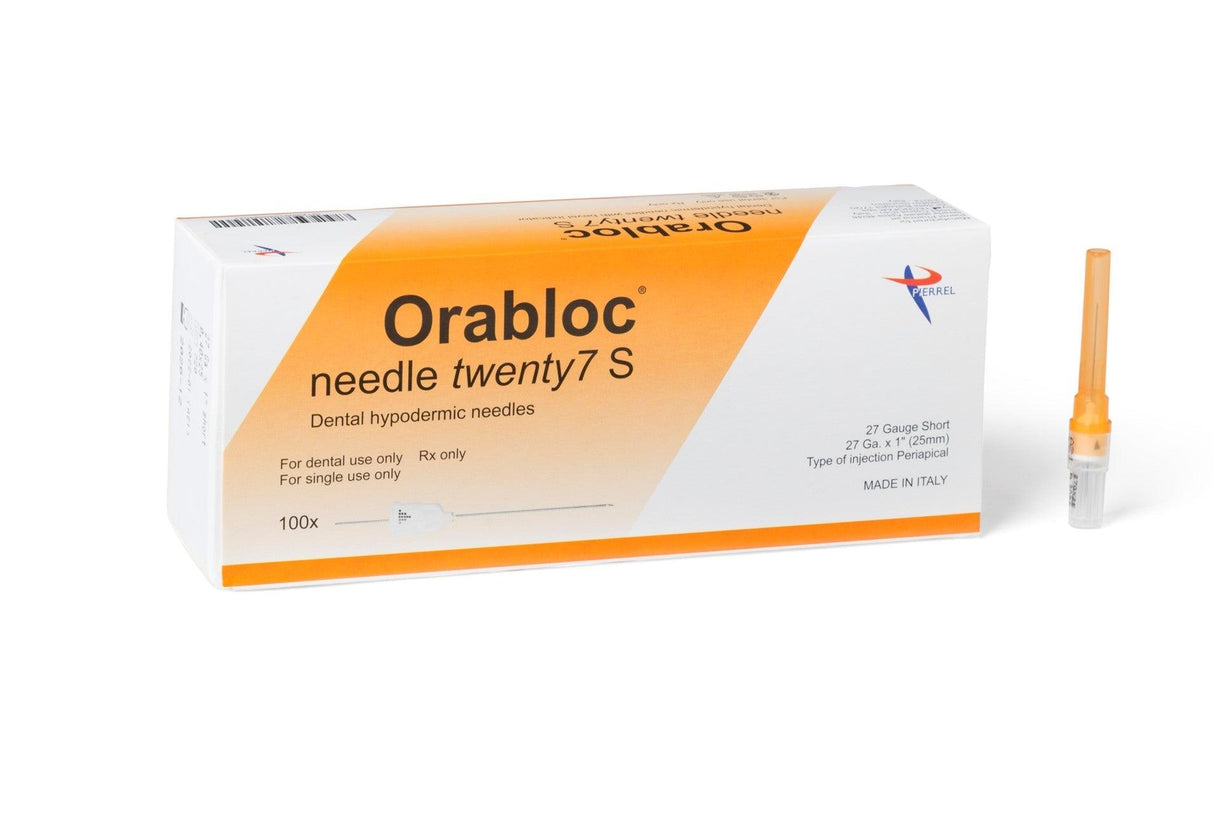 Pierrel Pharma | Orabloc Plastic Hub Periapical Dental Needle, 27G Short, Orange, 100/Bx | 102704025