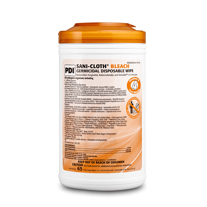PDI | Sani-Cloth Bleach Surface Disinfectant Cleaner Premoistened Germicidal Wipe | P25784-1