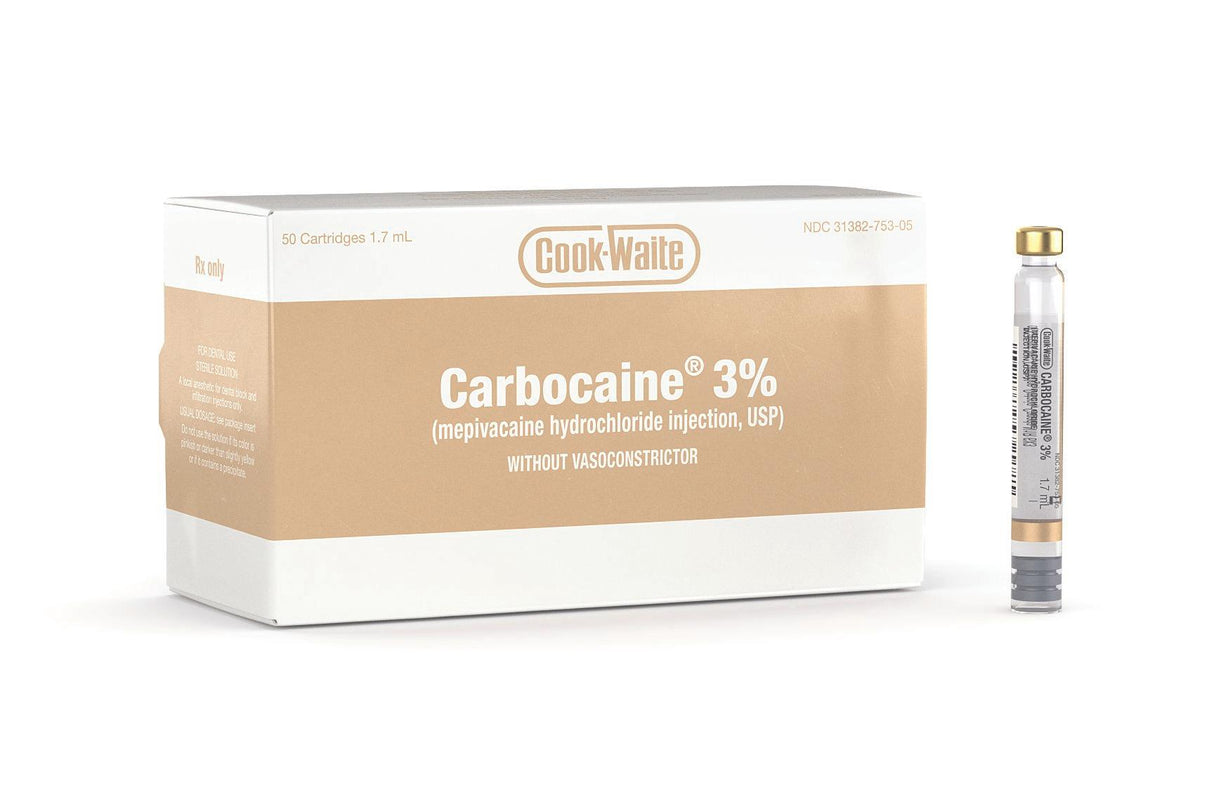Septodont Carbocaine Mepivacaine HCl 0.03 Injection Dental Cartridge 1.7 mL 99171-1