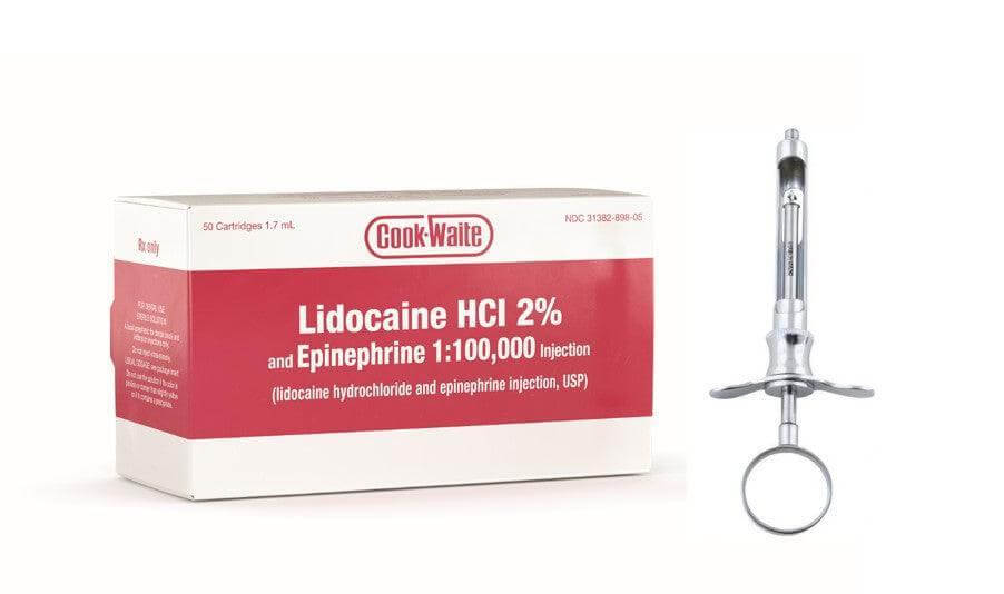 Septodont Cook-Waite Lidocaine HCl 2% with Epinephrine 1:100,000 - Dental Local Anesthetic Cartridge with Syringe 1.7 mL 99167-16-2803