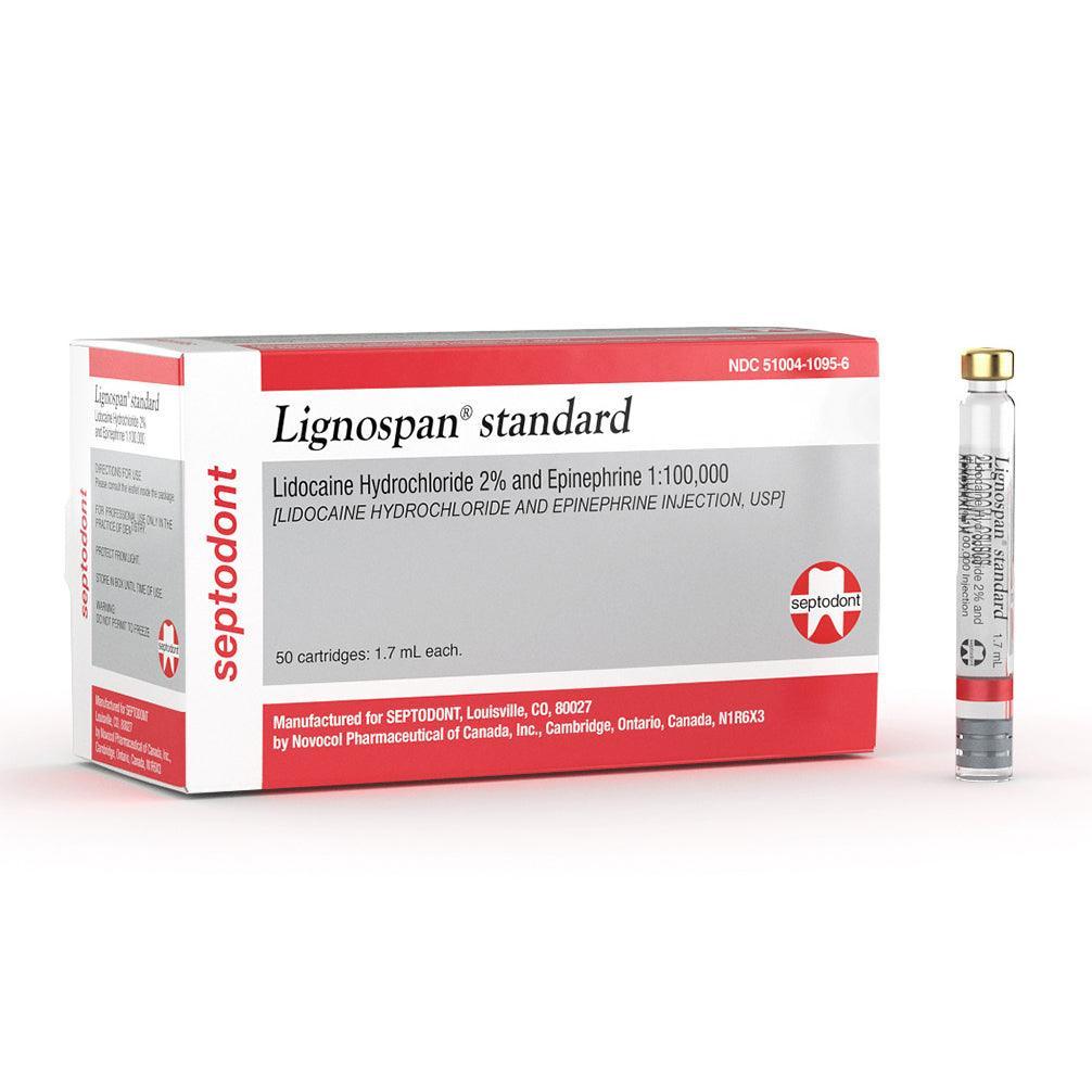 Lignospan Standard Lidocaine 2% with Epinephrine 1:100,000 Cartridges, Box of 50 - 1.7 mL 01A1100-1
