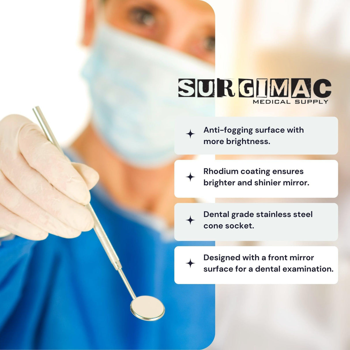 SurgiMac | Dental Mirrors: Front Surface Cone Socket Dental Diagnostic Mirrors by SurgiMac | MIR03-CS-N