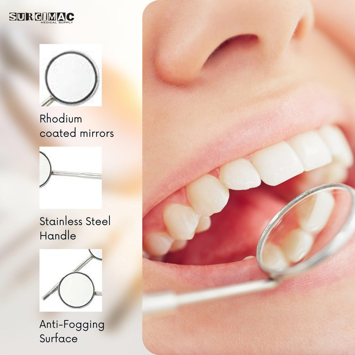 SurgiMac | Dental Mirrors: Front Surface Cone Socket Dental Diagnostic Mirrors by SurgiMac | MIR03-CS-N