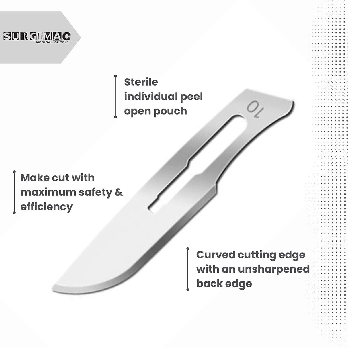 SurgiMac | SurgiMac #10 Sterile Stainless Steel Surgical Scalpel Blade, ProCut, Box of 100 | 10-1210-P
