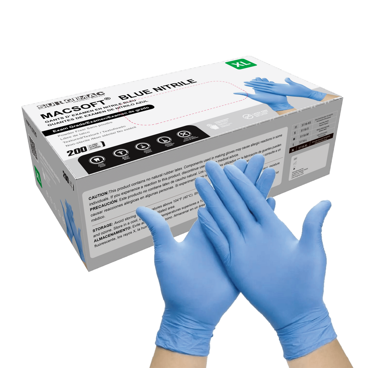 Nitrile Exam Gloves MacSoft by SurgiMac | Blue | Chemo Tested | 200 Count