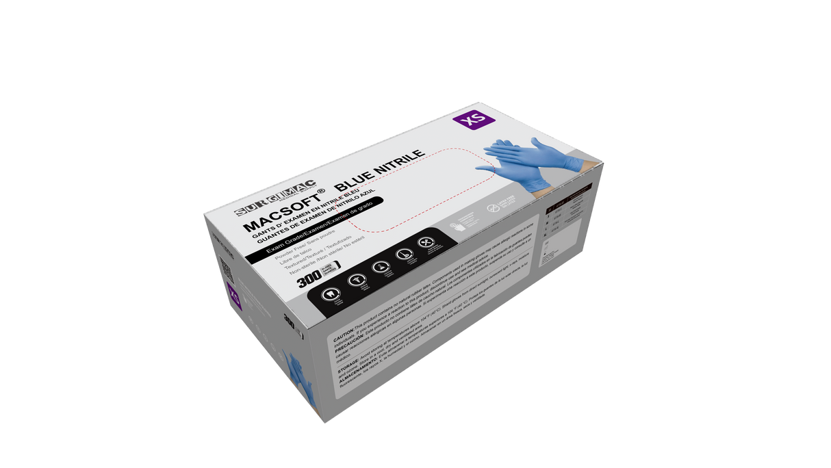 Nitrile Exam Gloves MacSoft by SurgiMac | Blue | Chemo Tested | 300 Count