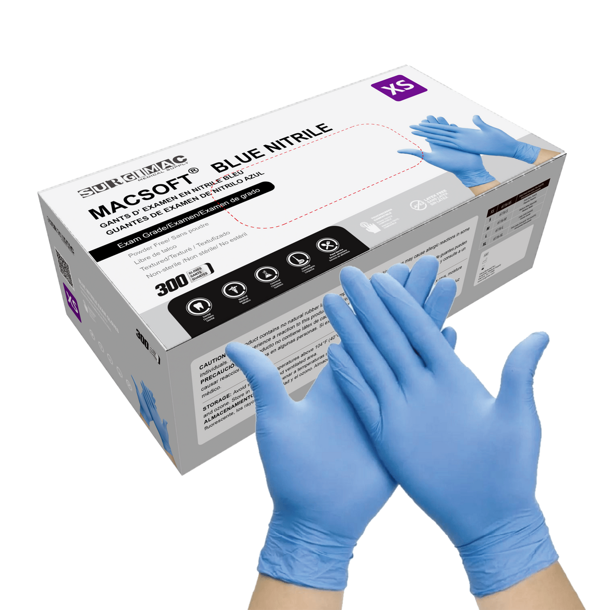 Nitrile Exam Gloves MacSoft by SurgiMac | Blue | Chemo Tested | 300 Count