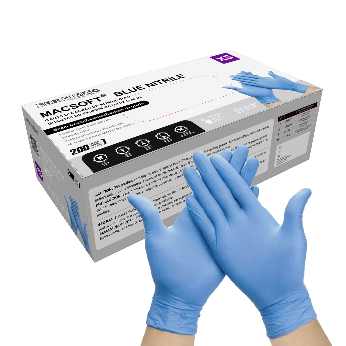 Nitrile Exam Gloves MacSoft by SurgiMac | Blue | Chemo Tested | 200 Count