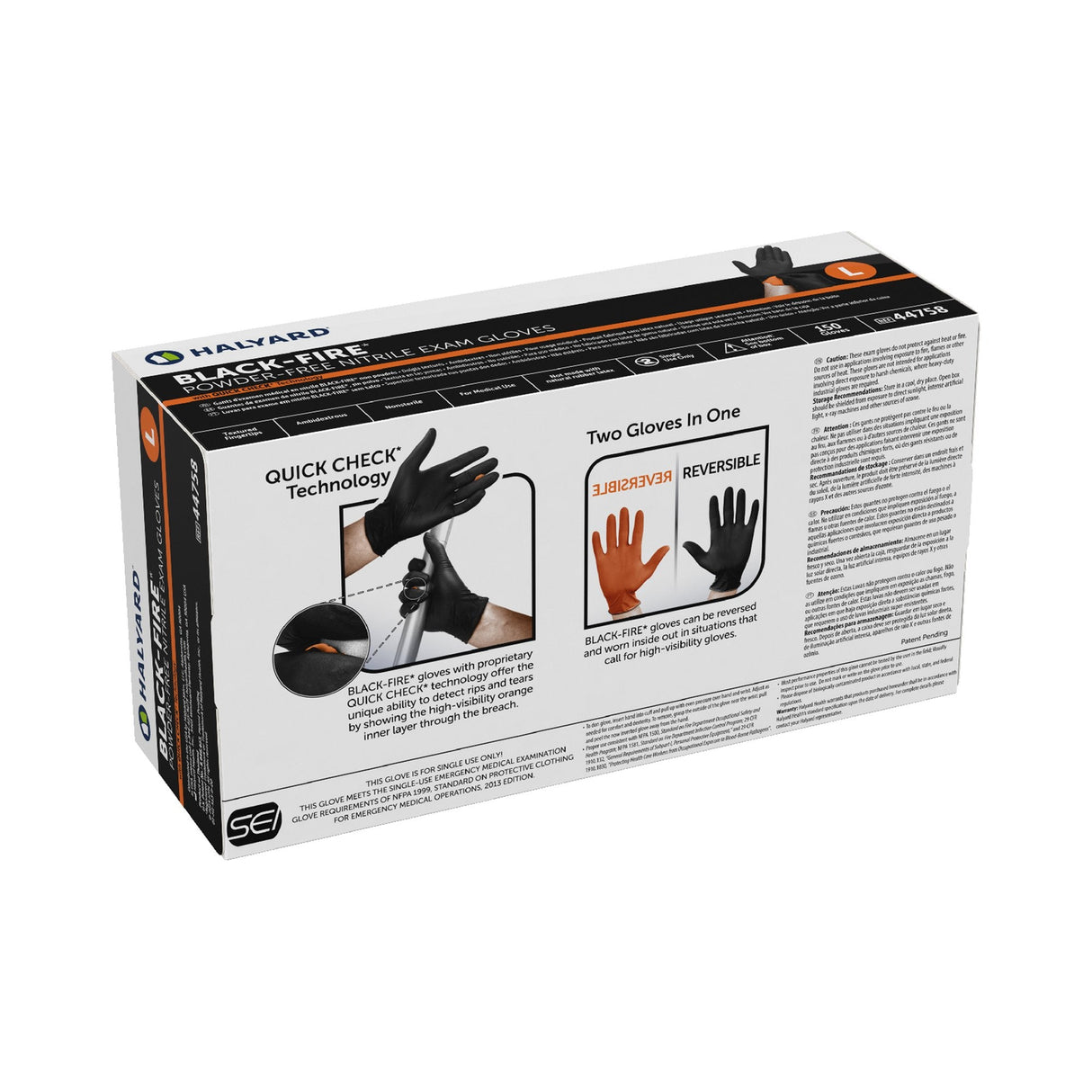 O&M Halyard Inc | Exam Glove Black-Fire NonSterile Nitrile Standard Cuff Length Textured Fingertips Black / Orange Fentanyl Tested | 44758