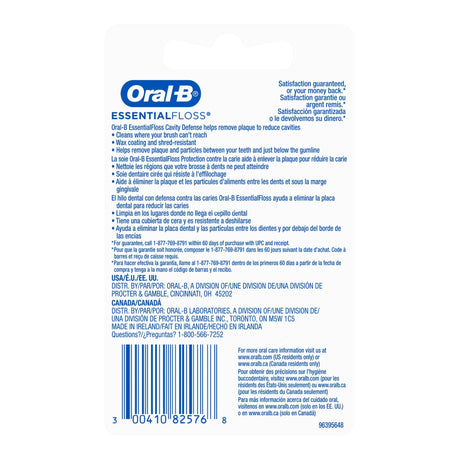 Procter & Gamble | Dental Floss Oral-B Essential Floss Cavity Defense Waxed 54 Yard Unflavored | 00041082576