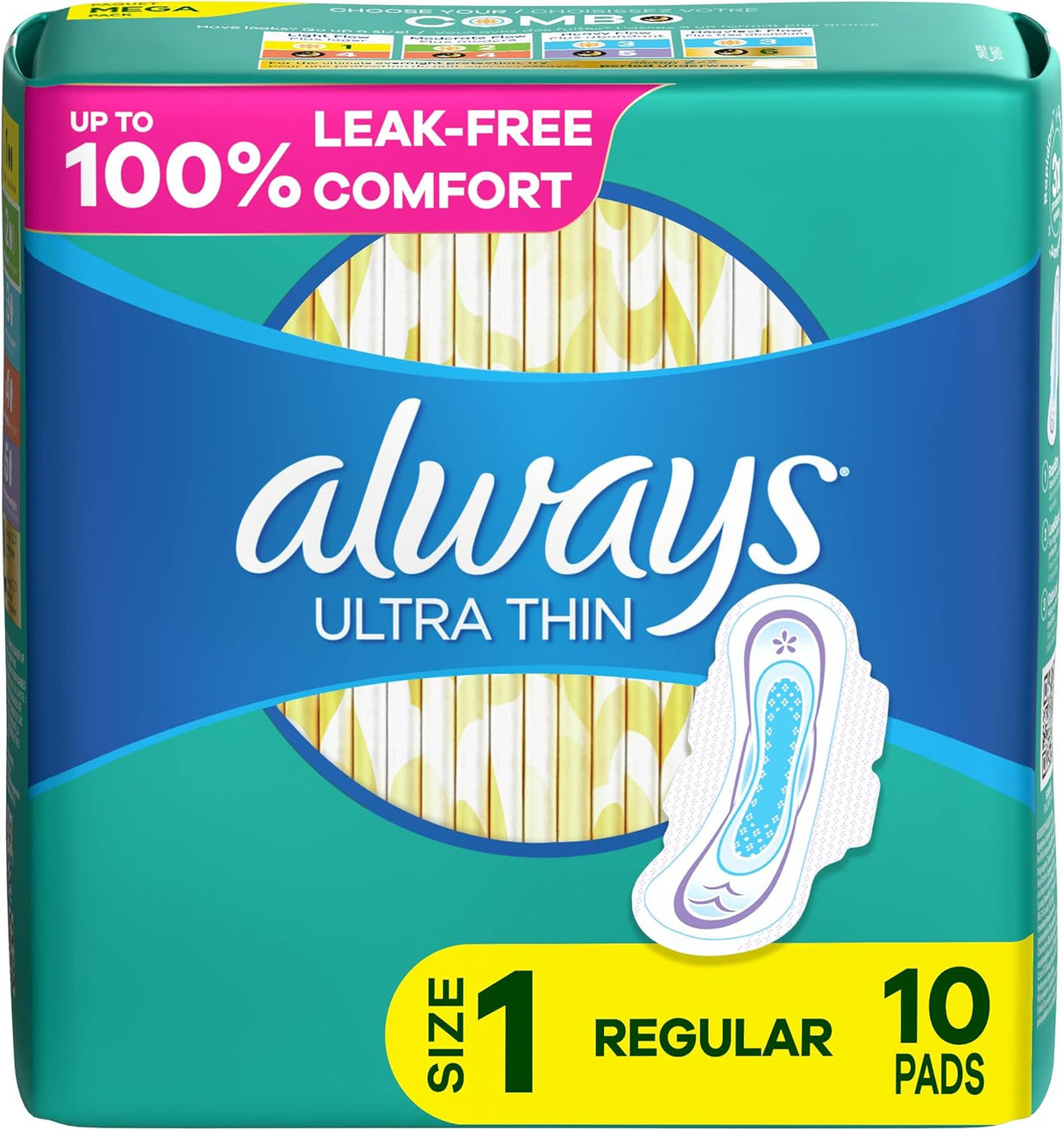 Procter & Gamble | Always Ultra Thin Pads, with Wings, Size 1, Regular, Unscented, 10 Count (Pack of 1) | 3700034966