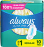 Procter & Gamble | Always Ultra Thin Pads, with Wings, Size 1, Regular, Unscented, 10 Count (Pack of 1) | 3700034966