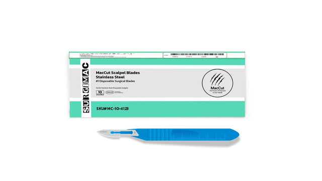 SurgiMac | #23 Sterile Stainless Steel Surgical Scalpel Blade with Plastic Handle | MacCut by SurgiMac | Box of 10 | MC-10-4123