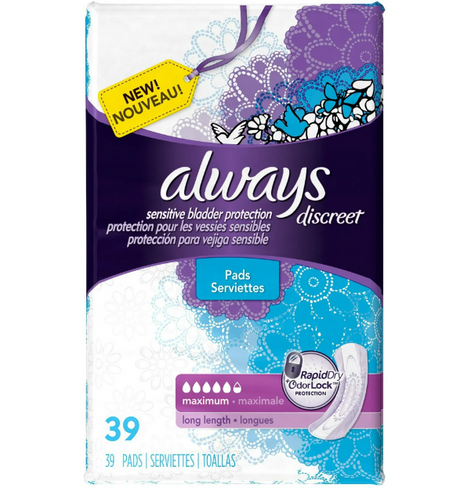 Procter & Gamble | Always Discreet Pads, Bladder Leaks, Maximum, 39/pk, 3 pk/cs | 3700088730-3