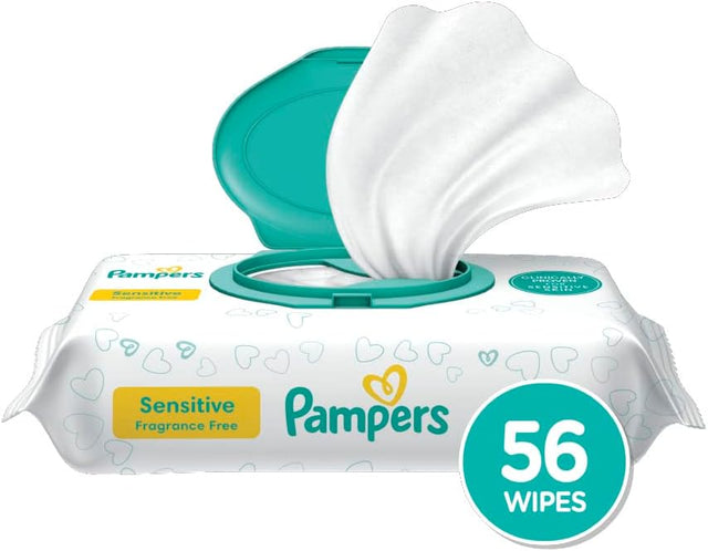 Procter & Gamble | Pampers Baby Wipes, Sensitive, Perfume Free, 1X, Pop-Top, 56/pk, 8pk/cs | 3700087076