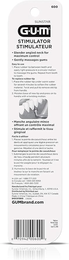 Sunstar | Sunstar GUM Stimulator, Handle & Tip 12/Pk. Firm Rubber Stimulator for gingival | 600PYC