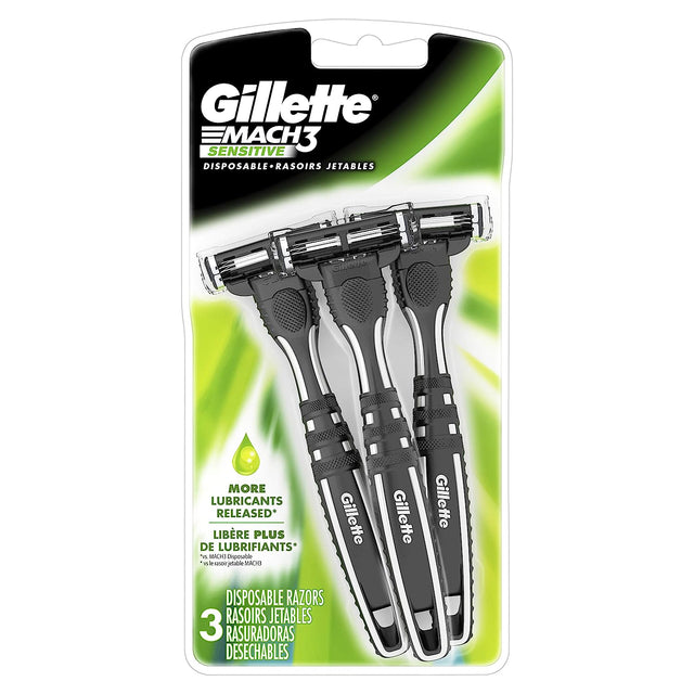 Procter & Gamble | Gillette Mach3 Men's Razors, Sensitive, Disposable, 3/pk, 12 pk/cs | 4740004474-1