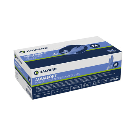 O&M Halyard Inc | Aquasoft Nitrile Exam Glove NonSterile Cuff Length Textured Fingertips Blue Chemo Tested | 43934-BX/300