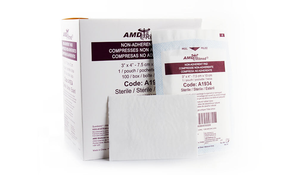 Medicom | Non-Adherent Pads, 4" X 3", Sterile, 100/Bx, 12 Bx/Cs | A1934