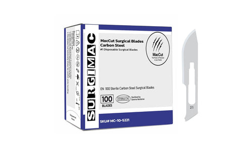 SurgiMac | 21 Sterile Carbon Steel Surgical Scalpel Blade | MacCut by SurgiMac | Box of 100 | MC-10-5221