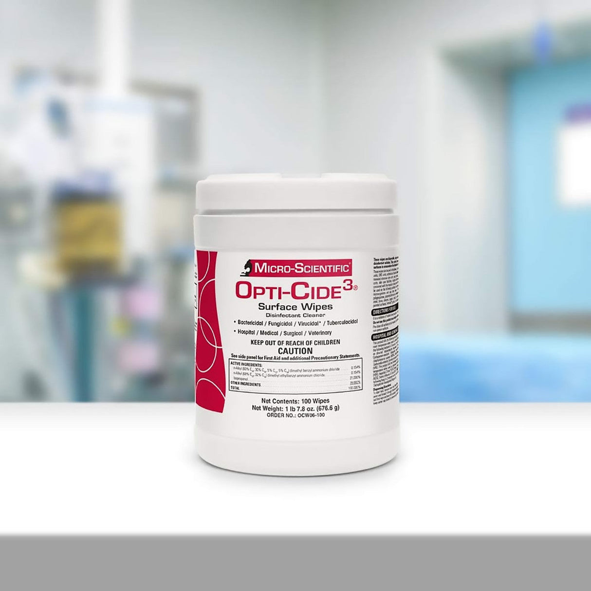Micro Scientific Industries | Opti-Cide3® Surface Disinfectant Cleaner Premoistened Broad Spectrum Manual Pull Wipe 100 Count Canister | MSI100