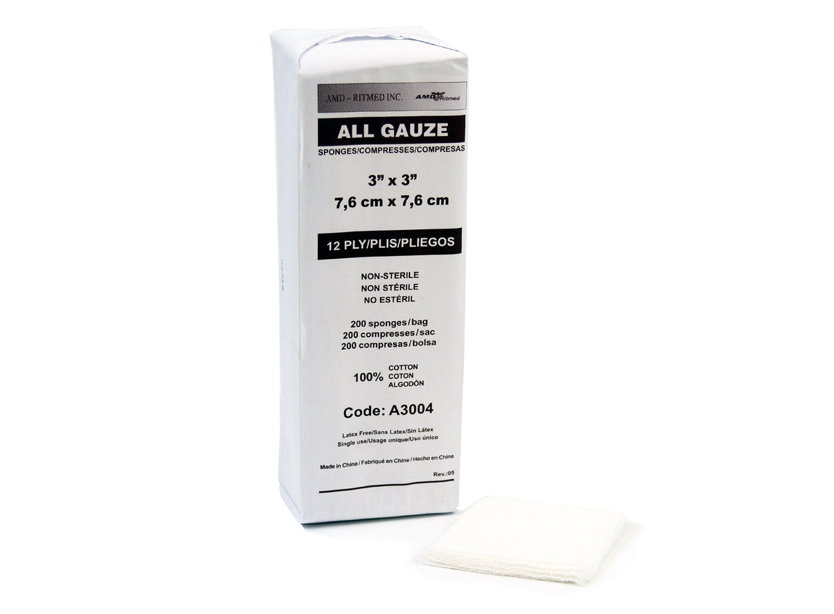 Medicom | Gauze Sponge, 3" x 3", 12-Ply, Sterile, 2s, 40/bx, 30 bx/cs | A3120
