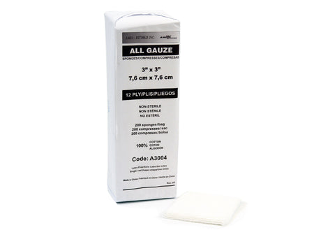 Medicom | Gauze Sponge, 3" x 3", 12-Ply, Non-Sterile, 200/bg, 20 bg/cs | A3004