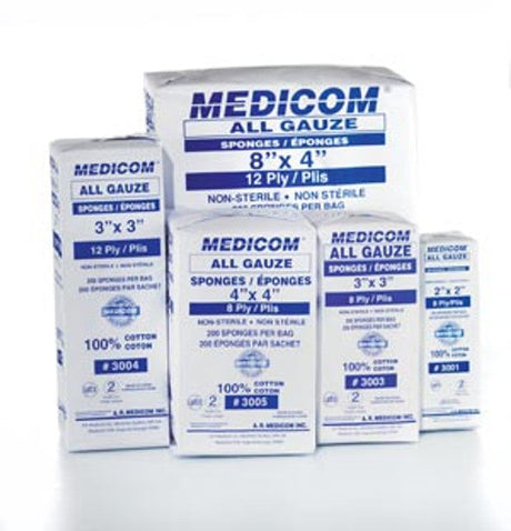 Medicom | Sponge, 4" x 4", 8-Ply, 200/Sleeve, 20 Sleeve/Cs | 3005