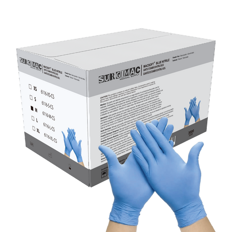 Nitrile Exam Gloves MacSoft by SurgiMac | Blue | Chemo Tested | 300 Count