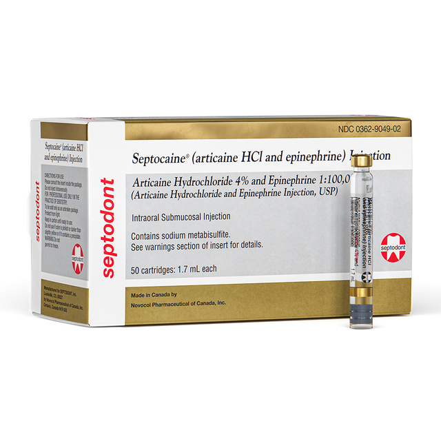 Septodont | Septodont Septocaine Articaine 4% with Epinephrine 1:100,000. Box of 50 - 1.7 mL | 01A1400-1