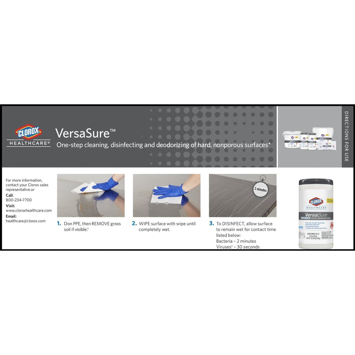 Clorox | Clorox Healthcare VersaSure Surface Disinfectant Cleaner Premoistened Quaternary Based Manual Pull Wipe 150 | 31758