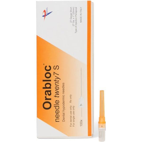 Pierrel Pharma | Orabloc Plastic Hub Periapical Dental Needle, 27G Short, Orange, 100/Bx | 102704025