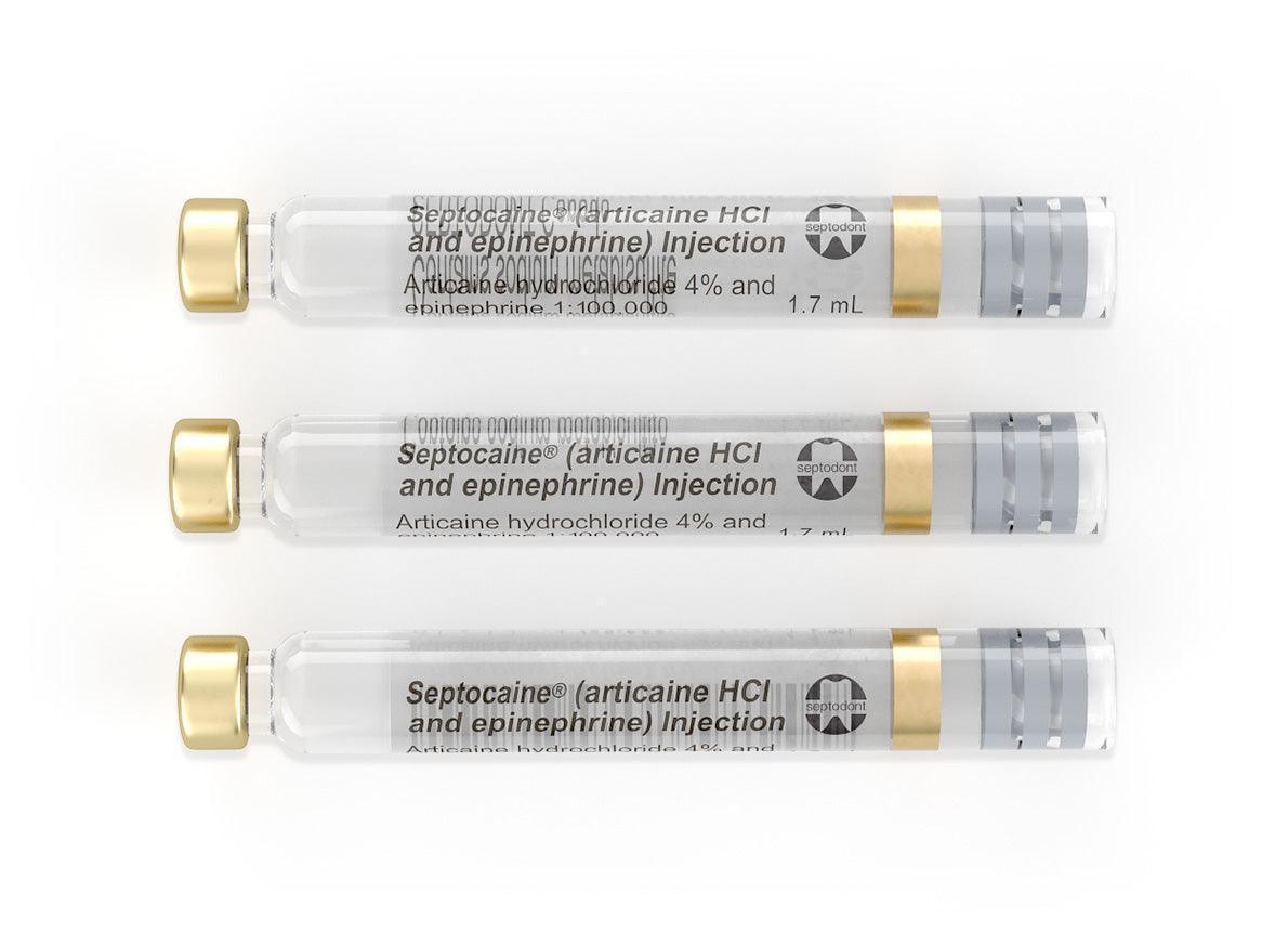 Septodont | Septodont Septocaine Articaine 4% with Epinephrine 1:100,000. Box of 50 - 1.7 mL | 01A1400-1