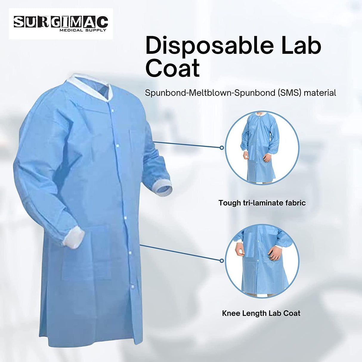 SurgiMac | SMS Disposable Lab Coats MacSafe by SurgiMac | Knee Length. 10/Pack | 10-1501