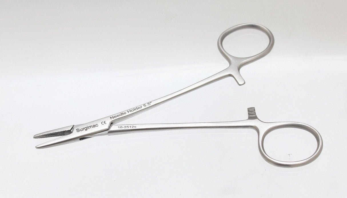 SurgiMac | SurgiMac 5.5"" Needle Holder w/ TC, Serrated Jaws, Straight, Gold Ring Handle, Pro Series, 1/Pk | 16-2512-P