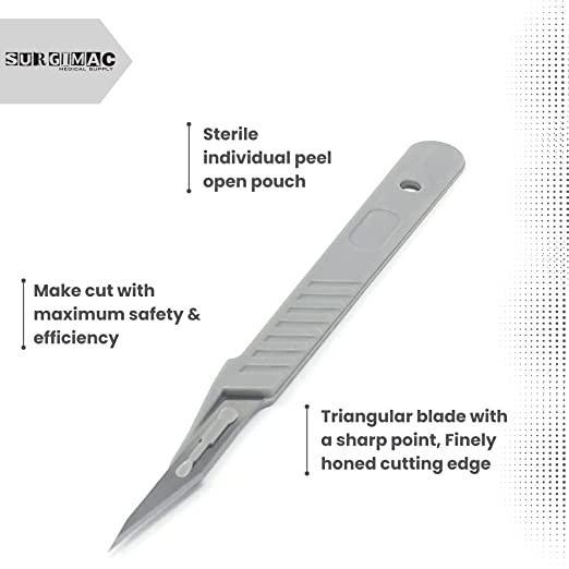 SurgiMac | Surgical Scalpel Blade, Plastic Handle, ProCut, Sterile, Stainless Steel, Box of 10 | 10-4110-P