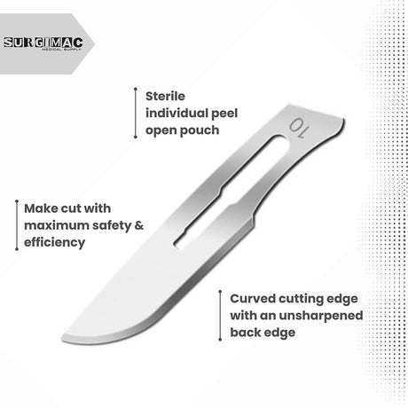 SurgiMac | SurgiMac #10 Sterile Stainless Steel Surgical Scalpel Blade, ProCut, Box of 100 | 10-1210-P