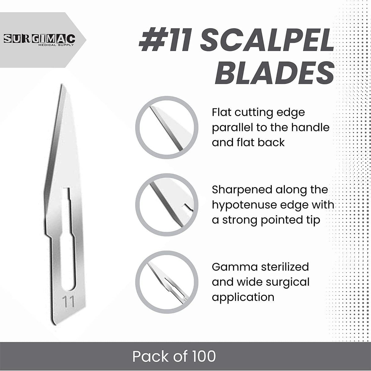 SurgiMac | SurgiMac #10 Sterile Stainless Steel Surgical Scalpel Blade, ProCut, Box of 100 | 10-1211-P