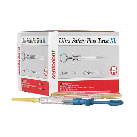 Ultra Safety Plus Twist XL Sterile Needles, 27G Long (Yellow), 100/box + 1 syringe handle 01N4572