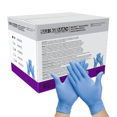Nitrile Exam Gloves MacSoft by SurgiMac | Blue | Chemo Tested | 100 Count